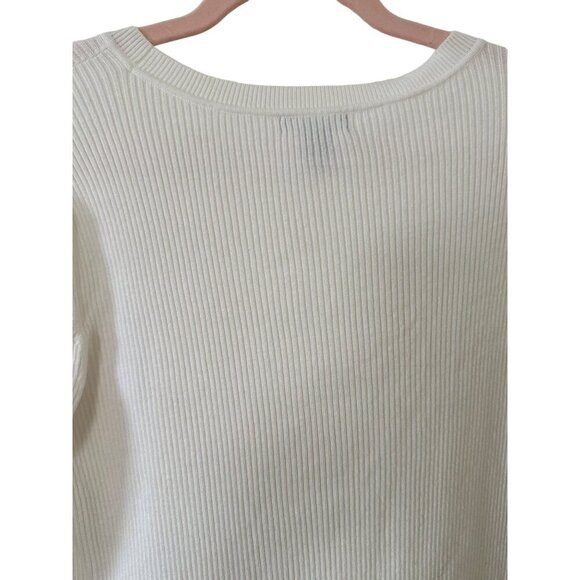 Halogen Womens Ribbed White Sweater L Long Sleeve Round Neck Soft Blend Fabric - Picture 12 of 16